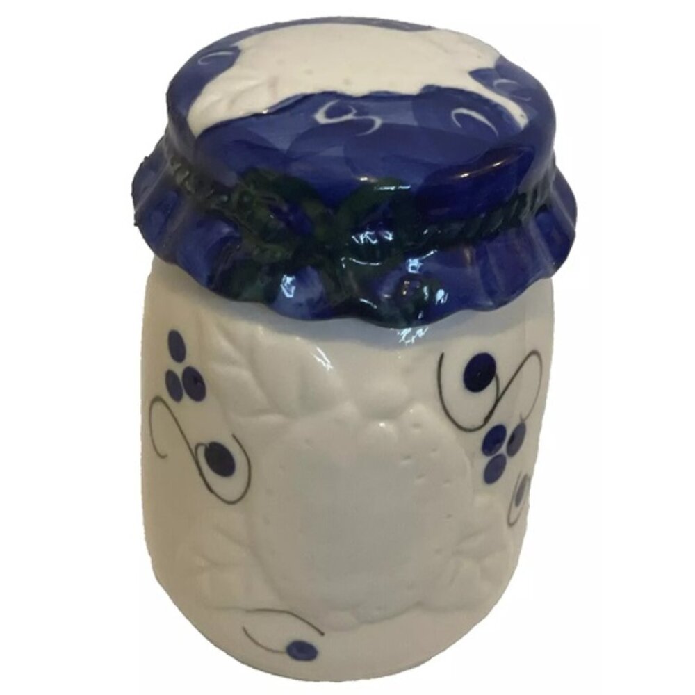 Ceramic Stoneware Bonnet Style Canister 5" Tall Spice Jar Lidded Jelly Vintage